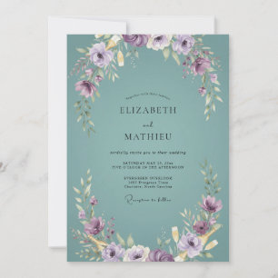 Invitation Couronne de mariage violet aqua atténué