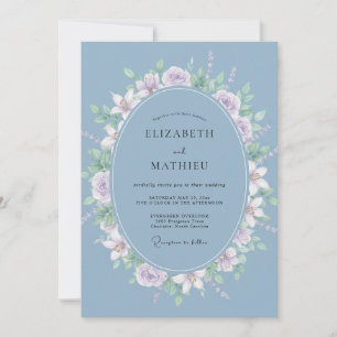 Invitation Couronne de mariage Violet Bleu Acier