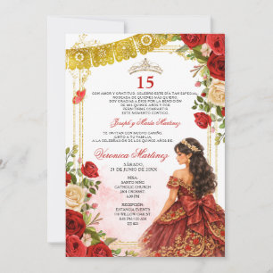 Invitation Couronne de Mis Quince Burgundy Red Quinceañera 15