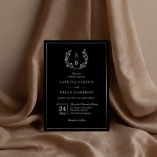 Invitation Couronne de monogramme botanique élégant Mariage N