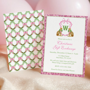 Invitation Couronne de monogramme léopard rose aquarelle pour