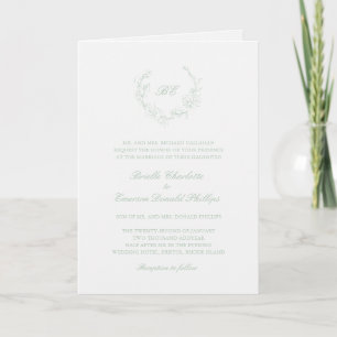 Invitation Couronne de monogramme vert sauge élégant mariage