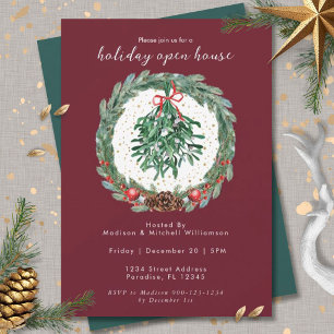 Invitation Couronne de Noël aquarelle rustique avec gui