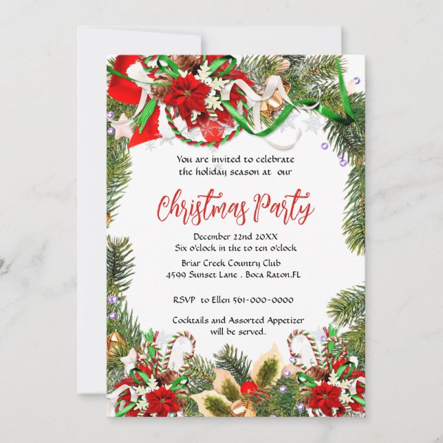 Invitation Couronne de Noël avec Poinsettia (Devant)