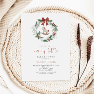 Invitation Couronne de Noël Baby Shower Merry Little