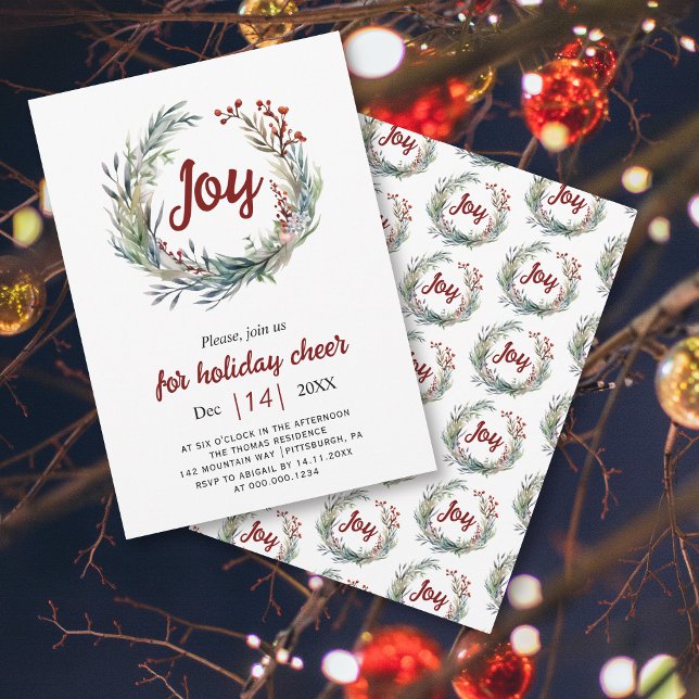 Invitation Couronne de Noël, baies rouges Fête de Noël (Créateur téléchargé)
