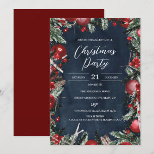 Invitation Couronne de Noël de la Marine Rouge Fleurie Fête