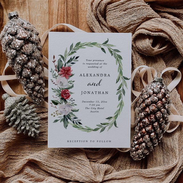 Invitation Couronne de Noël | Élégant Mariage de vacances (Créateur téléchargé)