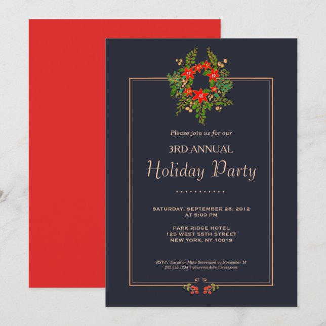 Invitation Couronne de Noël élégante Fête de vacances (Devant / Derrière)