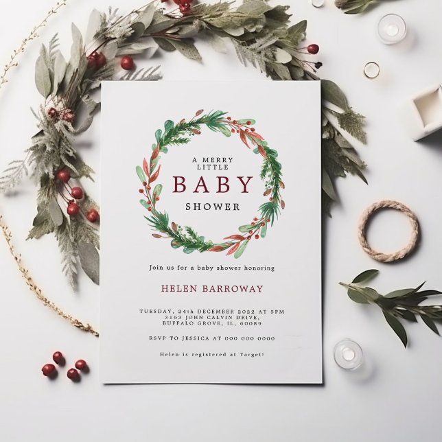 Invitation Couronne de Noël en Bourgogne Baby shower (Créateur téléchargé)