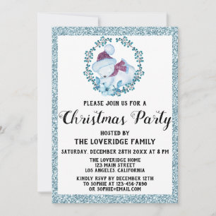 Invitation Couronne de Noël Fêtes de fin d'année Bleu Paillet