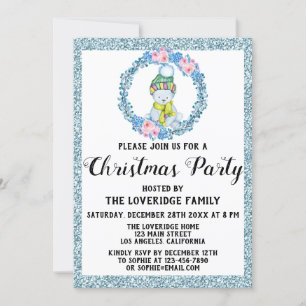 Invitation Couronne de Noël Fêtes de fin d'année Bleu Paillet
