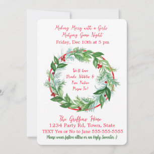 Invitation Couronne de Noël MAHJONG aquarelle L