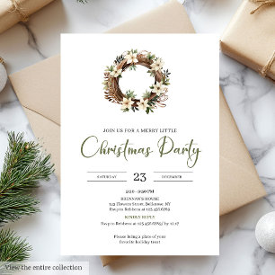 Invitation Couronne de Noël minimaliste en sauge neutre taupe