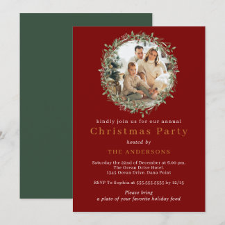Invitation Couronne de Noël rouge et verte photo fête de vaca