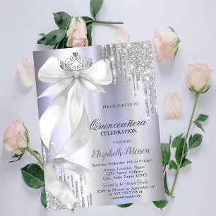 Invitation Couronne de nœud blanc pailleté gouttes de violet