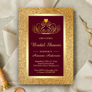 Invitation Couronne de paillettes dorées Princesse Burgundy E