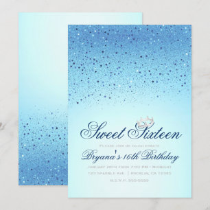 Invitation Couronne de paillettes étincelantes bleues pour fê