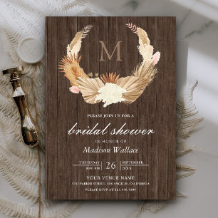 Invitation Couronne de Pampas en Bois Rustique pour Mariage