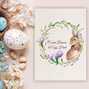 Invitation Couronne de Pâques Florale Beige Lapin Vintage Pri