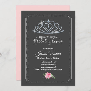 Invitation couronne de parties scintillant, princesse, douche