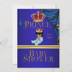 Invitation Couronne de petit prince bleu élégant pour bébé ga