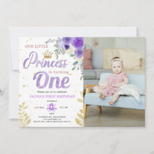 Invitation Couronne de photo de 1er anniversaire de princesse