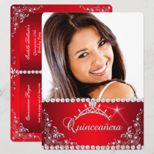 Invitation Couronne de photo de princesse Red Quinceanera arg