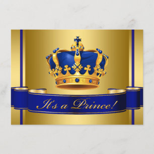Invitation Couronne de Prince Royal Bleu et Or pour Baby Show
