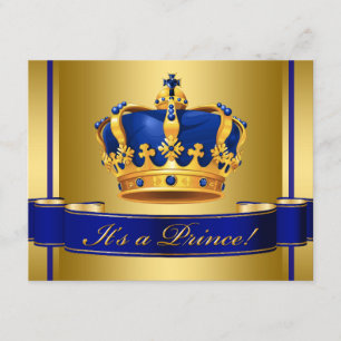 Invitation Couronne de Prince Royal Bleu et Or pour Baby Show