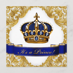 Invitation Couronne de Prince Royal Bleu et Or pour Baby Show