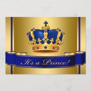 Invitation Couronne de Prince Royal Bleu et Or pour Baby Show