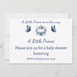 Invitation Couronne de prince royale bleue et or Garçon Baby