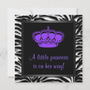 Invitation Couronne de princesse Baby Shower Zèbre Violet