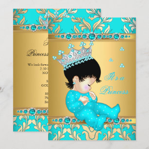 Invitation Couronne de Princesse Bébé Fille de Bain Turquoise