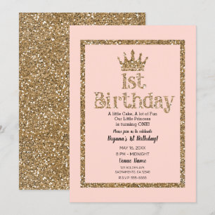 Invitation Couronne de Princesse de 1er Anniversaire en Paill