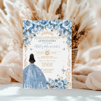 Invitation Couronne de princesse de Quinceanera bleu bébé or