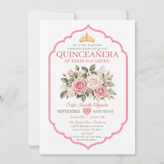 Invitation Couronne de princesse élégante Quinceañera florale