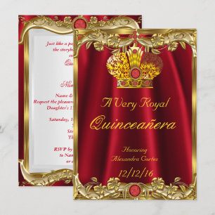 Invitation Couronne de princesse en or avec gemme rouge royal