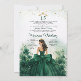 Invitation Couronne de princesse florale verte émeraude espag