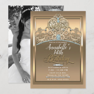 Invitation Couronne de princesse glamour or pour anniversaire