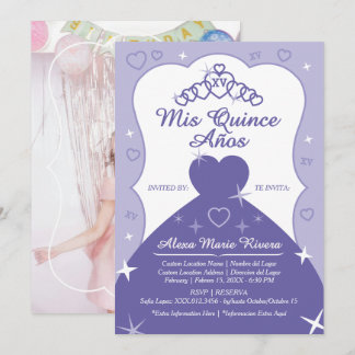 Invitation Couronne de princesse pour Quinceanera Paillettes