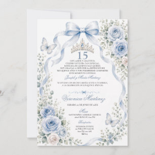 Invitation Couronne de Princesse Quinceañera Poussiéreux Bleu