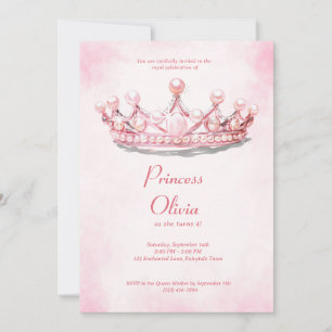Invitation Couronne de Princesse Rose Fête d'Anniversaire Con