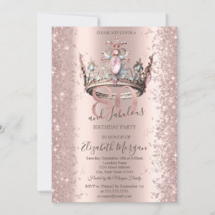 Invitation Couronne de Princesse Rose Gold Étincelante Diaman
