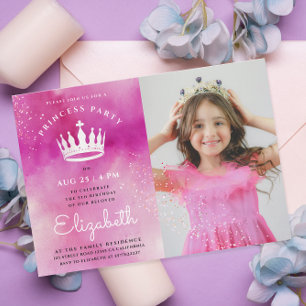 Invitation Couronne de princesse rose mignonne Photo Aquarell