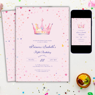Invitation Couronne de princesse Rose pastel Fée 5ème Anniver