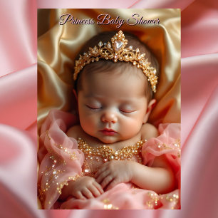 Invitation Couronne de princesse rose pour Baby Shower en or 