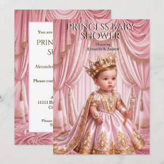 Invitation Couronne de Princesse Royale Baby Shower Rose Or