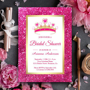 Invitation Couronne de princesse scintillante rose chaud pour